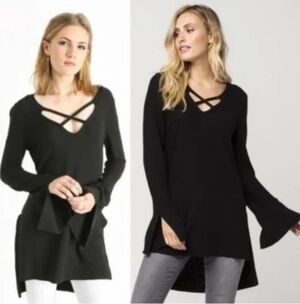 Free People Black Crisscross V-Neck Tunic